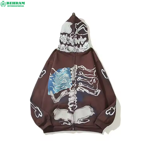Full Zipper Hoodie High Quality Cotton Men's Patch Work Puff Print 3D Printing Fleece Blank Men's Full Zip Hoodies - Product Image 3