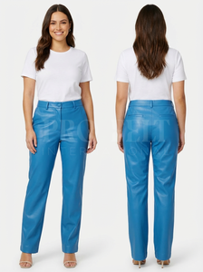 New Fashion High Quality Faux Leather Trousers <b>Belted</b> Waist Straight Leg Elegant PU Polyester Chic Classic Design Leather Pants - Product Image 3