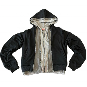Sweat-shirt surdimensionné en coton Y2K pour homme, personnalisé, noir et gris, à double capuche, fermeture éclair intégrale, brodé, écologique, style streetwear, poids lourd - Product Image 1