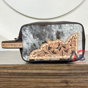 Sac de toilette en cuir véritable de vachette, grande capacité, artisanal, pour femmes, sac de maquillage de créateur, organisateur de cosmétiques, vente en gros 2025 - Product Image 1