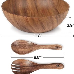 ชามเสิร์ฟสลัดไม้พร้อมช้อนและชุดส้อมทำจากไม้อะคาเซียเป็นมิตรกับสิ่งแวดล้อมเหมาะสำหรับใช้ในห้องครัวรับประทานอาหารและปาร์ตี้ - Product Image 3