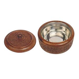 Vente chaude Cuivre Antique Finition Pot De Service Pour Récipient De Nourriture Arrondi En Bois Chapati Pot Base En Bois Couvercle Décoratif - Product Image 4