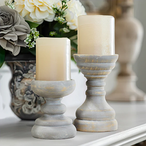 Candelabros de madera desgastada gris, soporte de Pilar hecho a mano para decoración del hogar, eventos de boda, fábrica al por mayor de Navidad - Product Image 1