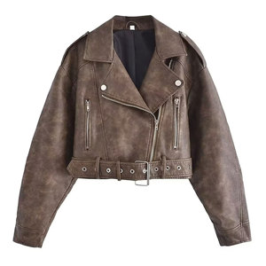 Chaqueta de cuero informal para mujer con cierre de cremallera de manga larga prendas de vestir exteriores de moda elegante para otoño uso diario y viajes - Product Image 1