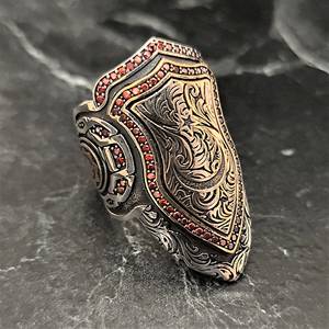Anillo de Plata de Ley 925 Tallado a Mano con Motivo de la Bandera Otomana, Joya Masculina de Archer Thumb - Product Image 2