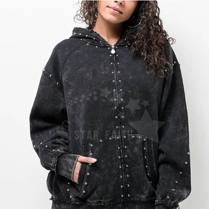 Premium Women Acid Wash Rhinestone Hoodie Transpirable Street Fashion Pullover con detalles brillantes - Product Image 2