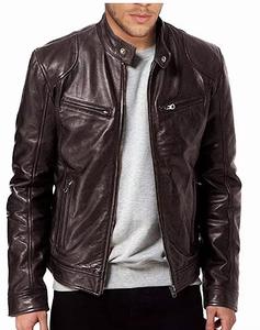 Chaqueta de moto de cuero de piel de oveja para hombre, Color sólido, cremallera, cuello levantado, moda informal transpirable - Product Image 5