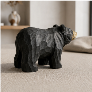 Sculpture d'ours en bois faite à la main, écologique, art minimaliste, décoration de table pour salon et mariage - Product Image 5