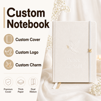 Carnet de Prières LABON en Cuir Végétalien Blanc Porcelaine avec Breloque Colombe Dorée, Couverture Rigide, Cadeau Idéal pour la Réflexion et la Prière