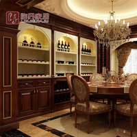 Meuble de bar personnalisable en bois massif au design antique avec îlot et cave à vin pour salon