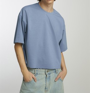 เสื้อยืดคอกลมแขนสั้นพิมพ์ลายโลโก้แบบกำหนดเอง ล้างสีสไตล์วินเทจ ทรงโอเวอร์ไซส์ สำหรับผู้ชาย - Product Image 1