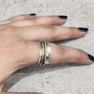 Anillo de meditación con banda giratoria con cuentas, anillo de pulgar de Plata de Ley 925 para mujer, joyería hecha a mano, anillo giratorio Unisex de Yoga de Navidad - Product Image 2