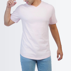 T-shirts pour hommes à col en V sur mesure, manches courtes, respirants, confortables, vente en gros, service OEM personnalisé, laine peignée anti-froissement - Product Image 1