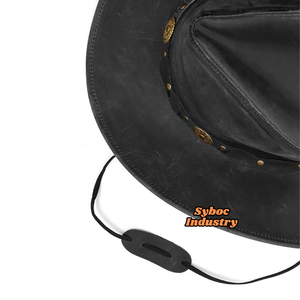 Wide Brimmed <b>Hat</b> For Men's New Vintage Look Cowboy <b>Leather</b> <b>Hats</b> With Western Style Genuine Cowhide <b>Leather</b> Brimmed <b>Hat</b> For Adult - Product Image 4