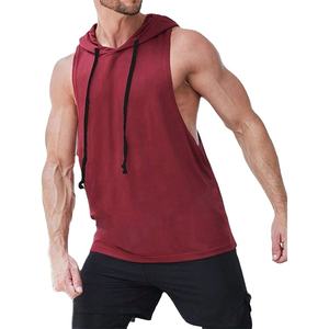 Vente en gros de débardeurs à capuche d'entraînement pour hommes Musculation chemises musculaires impression bouffante hommes sans manches sweat à capuche de gymnastique pour hommes - Product Image 1