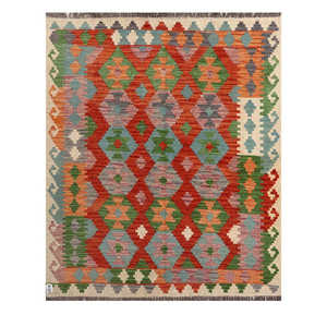 Alfombra Kilim de Maimana, Afganistán, 192 x 157 cm, Alfombras y Juegos de Alfombras - Product Image 1
