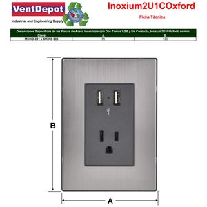 ปลั๊กพร้อมแผ่นรอง MXIXO-004 4 ชิ้น, USBx2/เต้ารับ, 110/125-250VAC, 15A, 50/60Hz, 5VDC, 2.1A, สีเงิน/อ๊อกซ์ฟอร์ด, สแตนเลส - Product Image 4