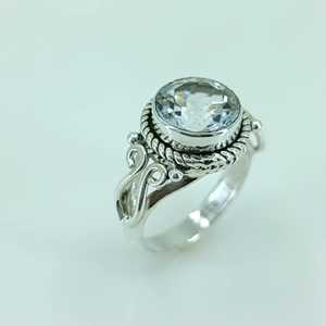 Navya Craft Handmade Women's Ring 925 <b>Solid</b> Sterling <b>Silver</b> with White Topaz Bezel Setting Inlay Gift for Women - Product Image 3