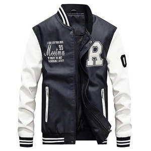 2025 OEM Canvas Varsity Jacket for Men Patchwork Embroidered Logo Stand Collar <b>Winter</b> <b>Sport</b> College Bomber Front Logo Position - Product Image 4