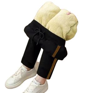 Pantalon cargo en molleton pour femme de bureau, taille haute, élastique, épais, noir, bordure dorée, pantalon long, grande taille - Product Image 5