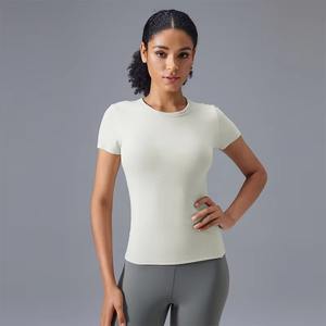 Camiseta comprimida ajustada corta personalizada OEM de alta calidad para mujer, camiseta informal de manga corta de verano, camisetas transpirables para mujer - Product Image 6