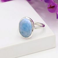 Bague de mariage classique en argent sterling 925 avec bagues fines en pierres précieuses Larimar taille ovale pour anniversaire de fiançailles ou cadeau de fête