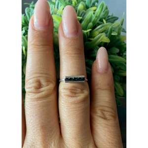 Zuni Made Sterling <b>Silver</b> Bar <b>Ring</b> Size 6.5 with Onyx Gemstone and <b>Emerald</b> Cut Geometric Pattern Men's Fine Fashion Jewelry - Product Image 2