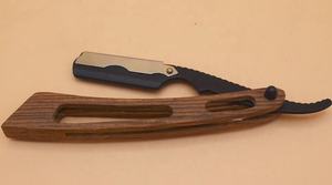 Manche en bois en acier inoxydable lame remplaçable barbier rasoir droit avec logo personnalisé - Product Image 2