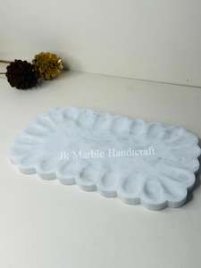 Vente en gros de plateau en marbre blanc de haute qualité fait à la main pierre naturelle pure artisanat belle fleur pour la décoration de l'hôtel à la maison poli - Product Image 3