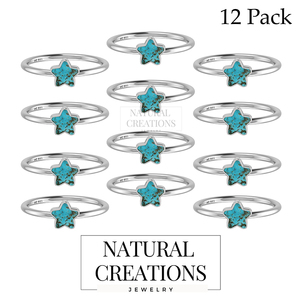 925 Sterling Silver Stackable Ring Bezel Setting <b>Turquoise</b> Star Shape Natural Slice Fancy Trendy Fashionable Unisex - Product Image 2