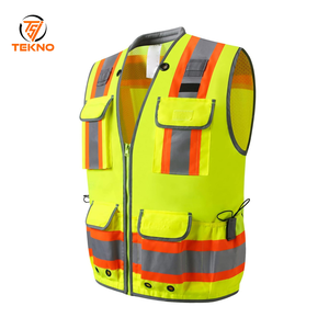 Chaleco de trabajo para hombre, chaquetas de poliéster 100%, ropa de trabajo de alta visibilidad, chaleco de seguridad reflectante, chaleco de entrenamiento de malla con cremallera en la parte delantera y trasera, OEM - Product Image 1