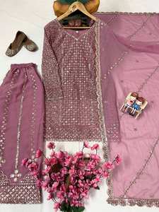 Conjunto de lujo indio pakistaní Palazzo Net Dupatta para mujer elegante Kurta Sharara Garara para fiesta al por mayor - Product Image 5