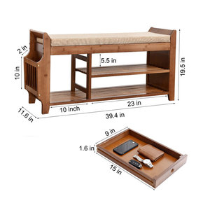 ชั้นวางรองเท้าไม้ไผ่สีน้ำตาลขนาดใหญ่ซ่อนลิ้นชักและที่วางร่ม39.4 "D x 11.6" W x 19.5 "H สำหรับเฟอร์นิเจอร์ในบ้าน - Product Image 3