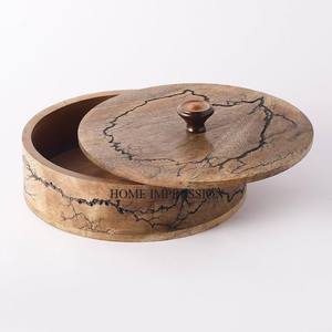 Modern Creative Art Fancy Unique Designer Attractive Look <b>Wooden</b> Made Round Shape Chapati <b>Storage</b> Container <b>Box</b> <b>With</b> <b>Lid</b> - Product Image 1