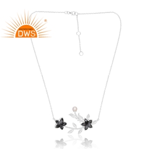 Meilleure vente 925 argent Sterling naturel flocon de neige obsidienne et perle pendentif en pierres précieuses bijoux personnalisés pour les femmes cadeau pour elle - Product Image 1