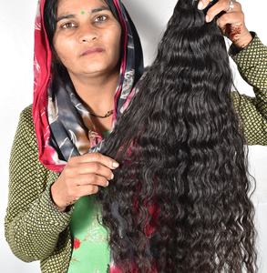 Extensions de cheveux humains indiens non traités, vierges noires ondulées naturelles Double trame Faisceau de cheveux de tissage à la machine - Product Image 4