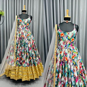 พิมพ์ Anarkali Kurti กับ Dupatta พรรคสวมชุดยาว Anarkali กับนักออกแบบเย็บปักถักร้อยหนัก - Product Image 5