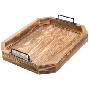 Wooden serving tray Square Shape and metal handle Wood Plate For Fast Food Wedding And Party Wood Tray