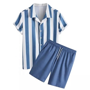 Conjunto de dos piezas de manga corta para hombre, conjunto de camisa y pantalones cortos a rayas a la moda, novedad de verano de 2022 - Product Image 2