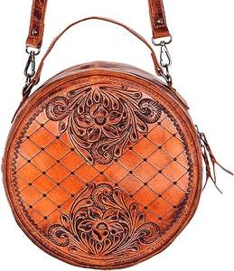 Bolso de cuero bohemio Vintage para mujer, bandolera Circular de moda con cierre de cremallera, forro de lona, estilo cantimplora con herramientas manuales - Product Image 1