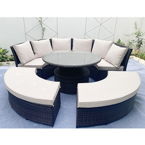 Ensemble de canapés ronds en teck de style moderne meubles en rotin et osier pour jardin, patio, arrière-cour et piscine pour discuter - Product Image 1
