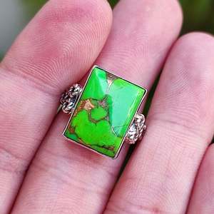Handmade 925 Sterling Silver <b>Ring</b> with Green Copper <b>Turquoise</b> Gemstone Licensed Private Brand Cushion Style <b>Ring</b> - Product Image 3
