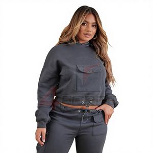 Sudadera con capucha con estampado de rizo de algodón para mujer, sudadera informal sólida con hombros caídos en la parte delantera, ropa de calle, moda de gimnasio para invierno - Product Image 1