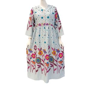 Robes décontractées pour femmes à manches longues et col en V avec boutons, robe musulmane par Chrysanta - Product Image 3