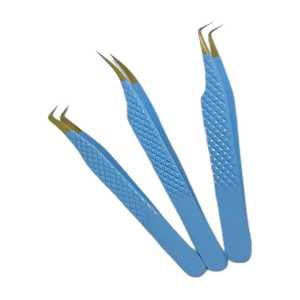 Instruments de beauté de la meilleure qualité Ensemble de 3 pinces à cils enduites de couleur bleue par TARIQ MFG CO - Product Image 5