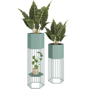 Juego de soporte de maceta de Metal hexagonal decorativo Midas de latón AK hecho simplemente para jardinería interior con plantas falsas Aloe Vera - Product Image 2