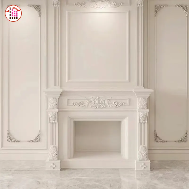 Chimenea tallada a mano de piedra de mármol blanco Natural de lujo moderno artístico de buena calidad 2024 para decoración interior