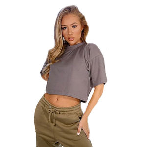 Ropa de gimnasia Fitness personalizado poliéster algodón Crop Top camiseta producto más Popular buena calidad mujeres Crop Top camiseta - Product Image 4