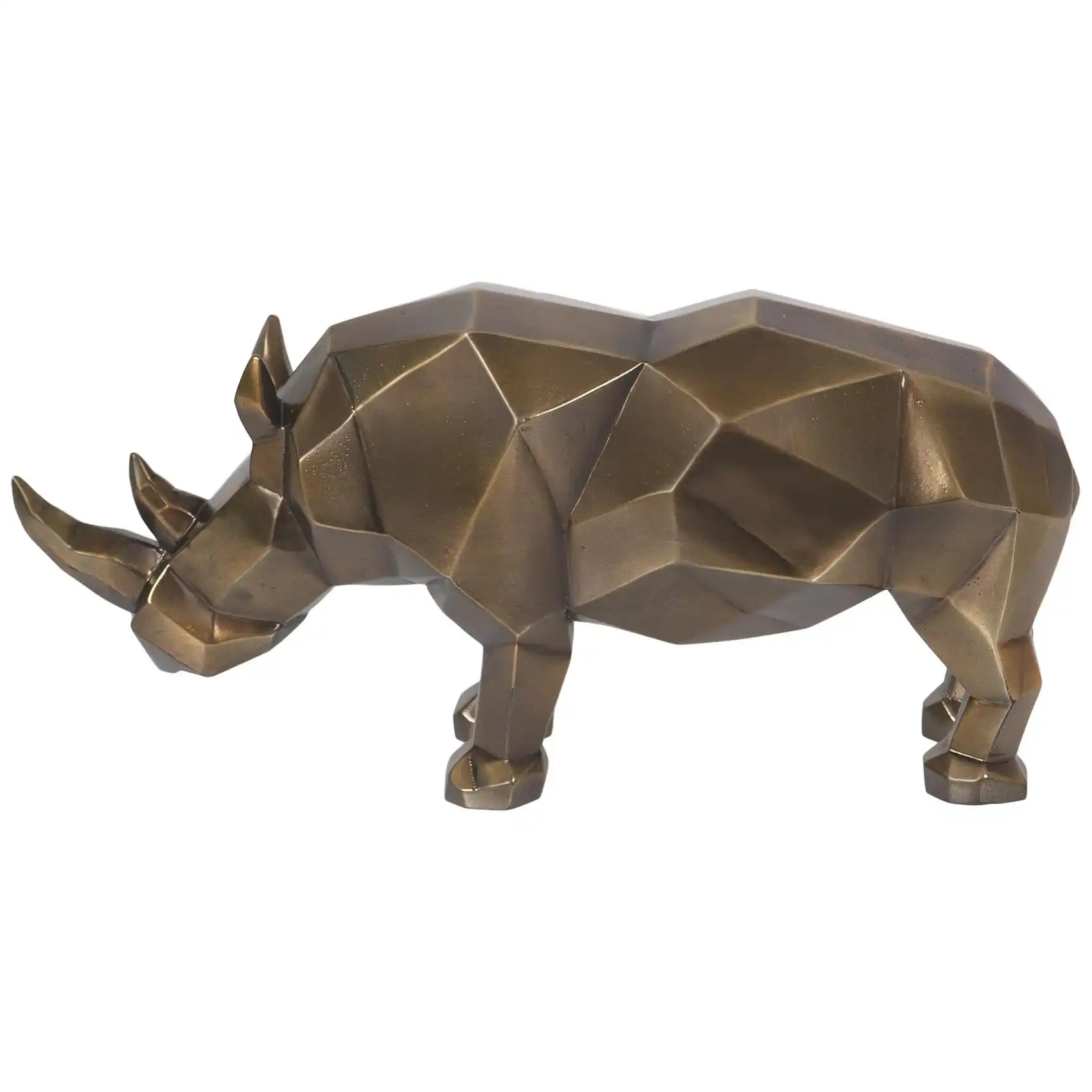 Figurine de rhinocéros design angulaire en laiton finition antique décoration de la maison décoration de table et d'étagère article de haute qualité en gros