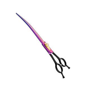 Tijera de hoja curva para el cuidado de mascotas, tijera de corte de pelo duradera de acero metálico con tornillo ajustable elegante y reposapiés Doble - Product Image 1